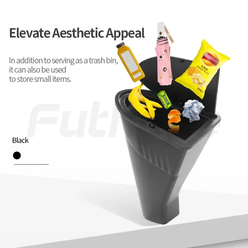 Black ABS plastic car door trash cans for Tesla Model Y front doors, waterproof containers measuring 25.5cm