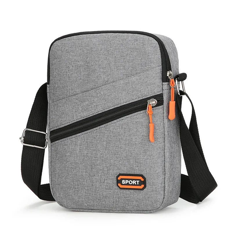 Oxford cloth crossbody shoulder bag in silver grey with contrast colour details