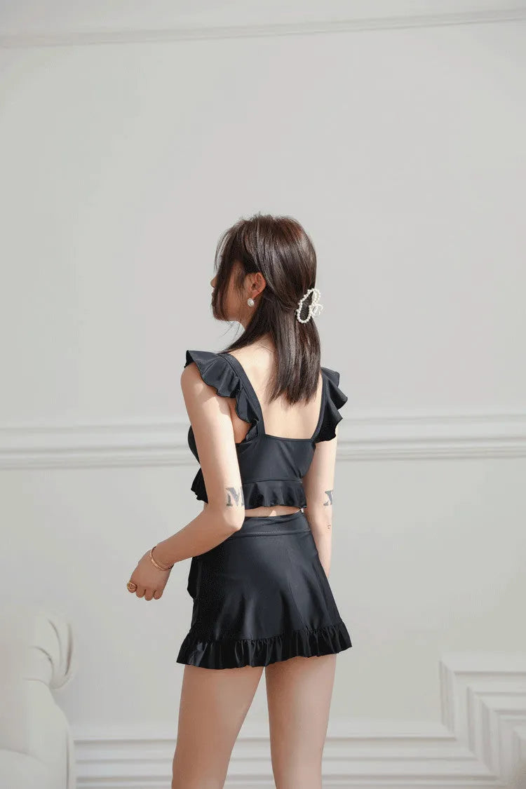 Black nylon split swimsuit for women, briefs style, sizes M L XL