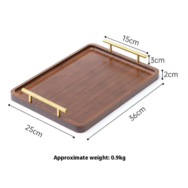 Brown-handled bamboo barbecue serving tray with square shape and solid colour design