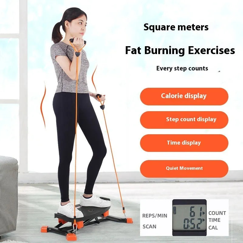Black mini fitness skiing machine JS101A with elastic hand straps for home workouts.