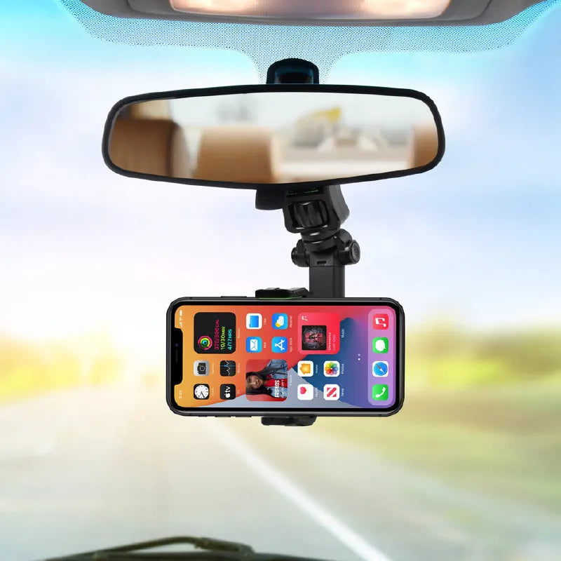 Car mobile phone holder clipped onto rear view mirror bracket, universal fit for GM vehicles, ABS plastic, black and green colour option