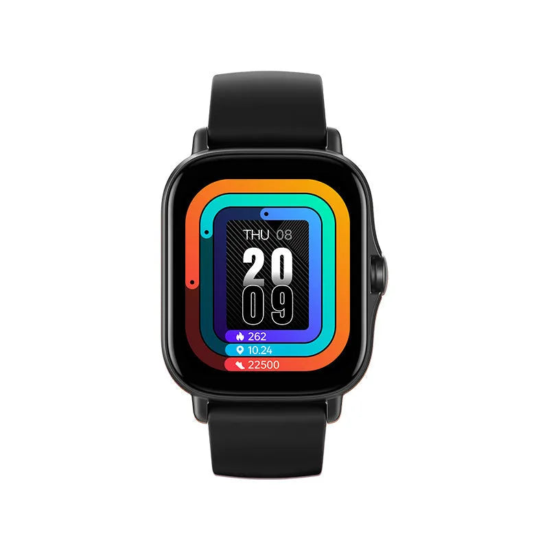 GT20 smartwatch with alloy case and silicone strap showing heart rate monitoring on screen.