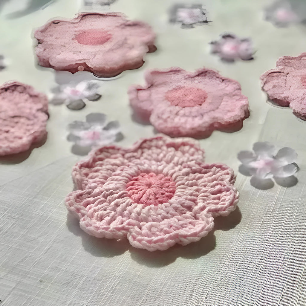 Hand-woven finished wool coaster on a wooden table surface