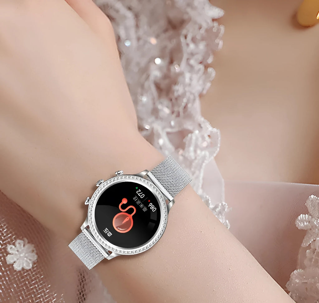 Women's smart silicone watch with Bluetooth call, gold shell, 41-43mm aluminium alloy case, silicone band