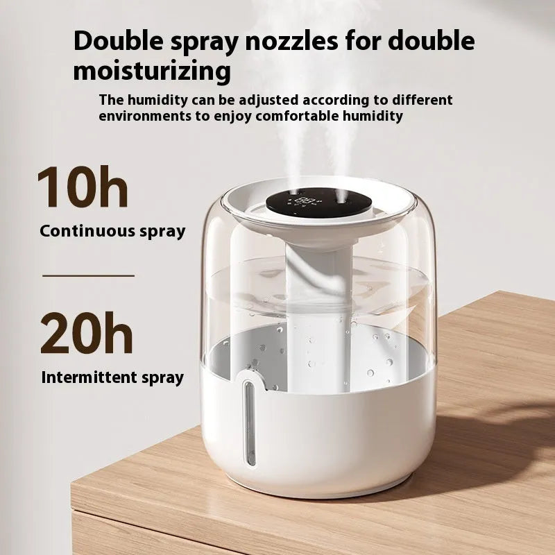 Beige large capacity USB humidifier with dual spray, display and night light