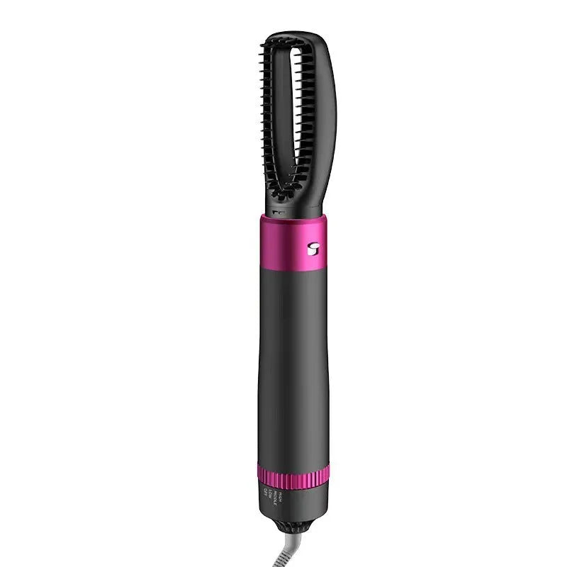 Dyson grey 5-in-1 hair dryer brush styling tool with multiple brush attachments on white background