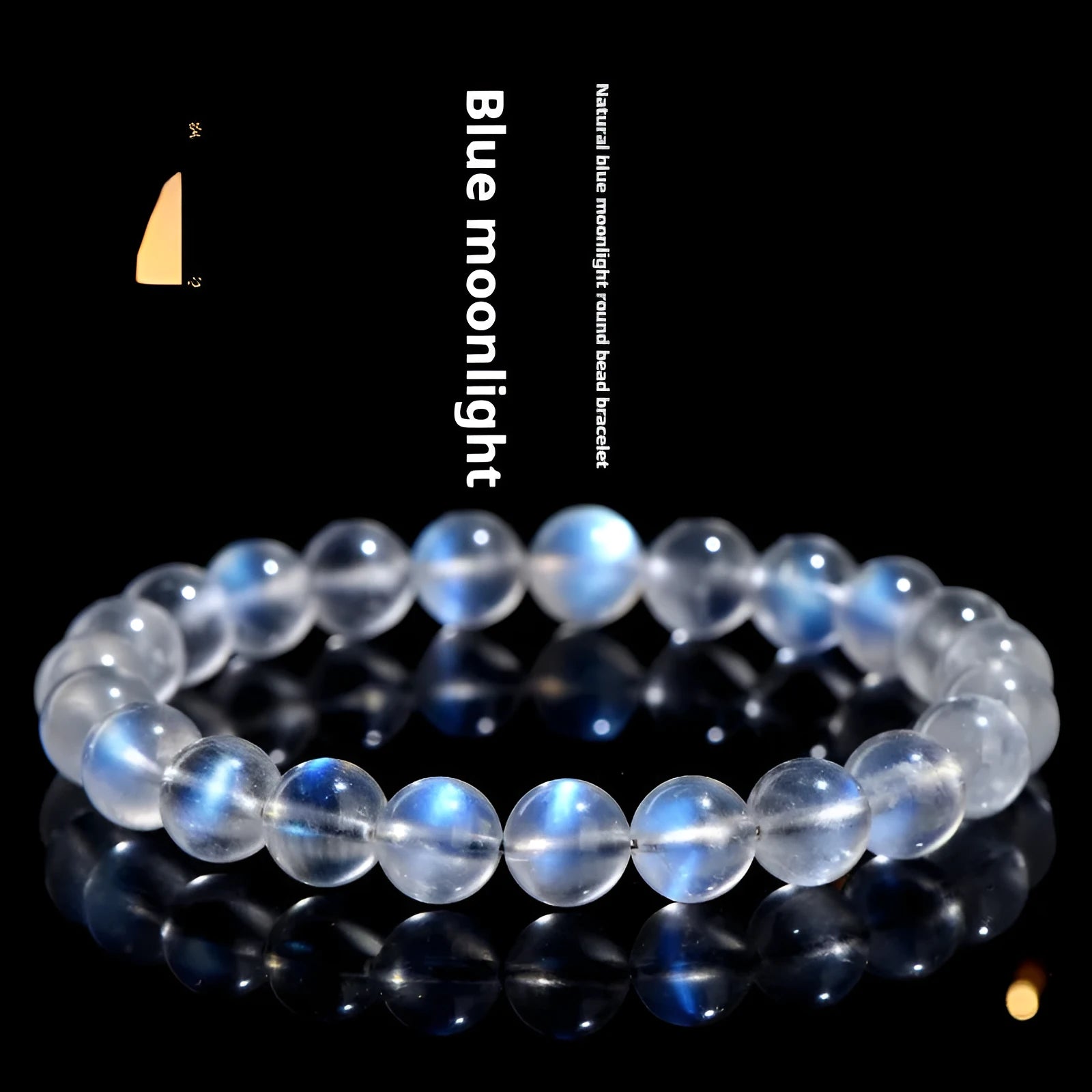 Natural cream body blue moonlight crystal bracelet with ground finish beads available in various sizes