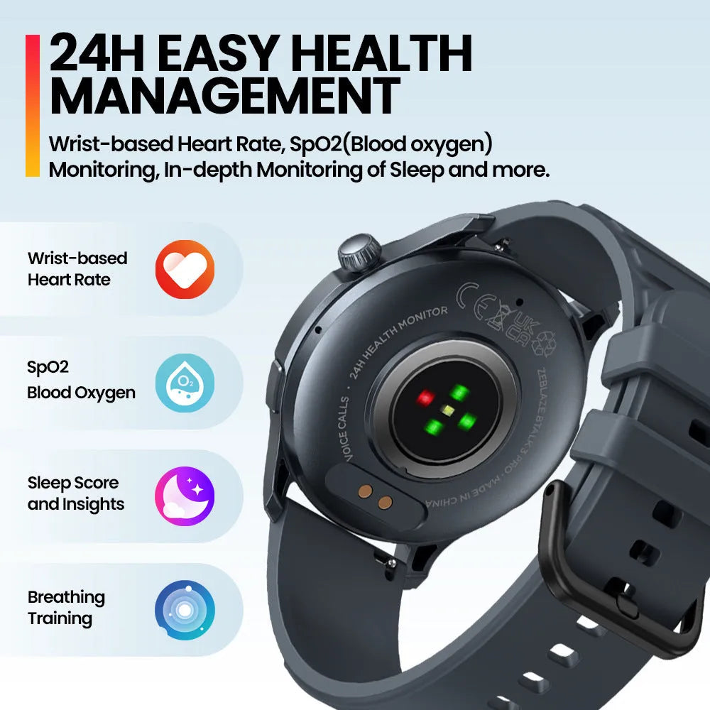 Btalk 3 Pro smart watch with AMOLED display and touch button in gray colour