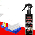 Bottles of ultrasonic fabric roof foam decontamination cleaner with towel and sponge wipe accessories.