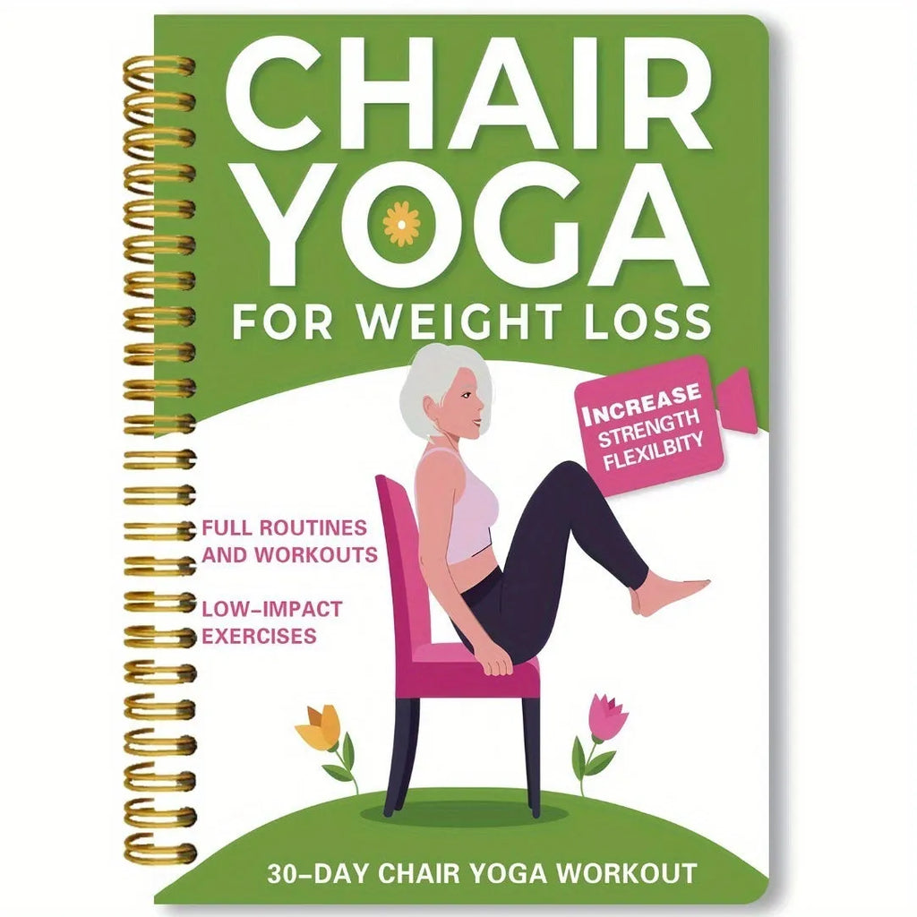 Coil 30 Days Chair Yoga Training Guide notebook with green cover and coil binding