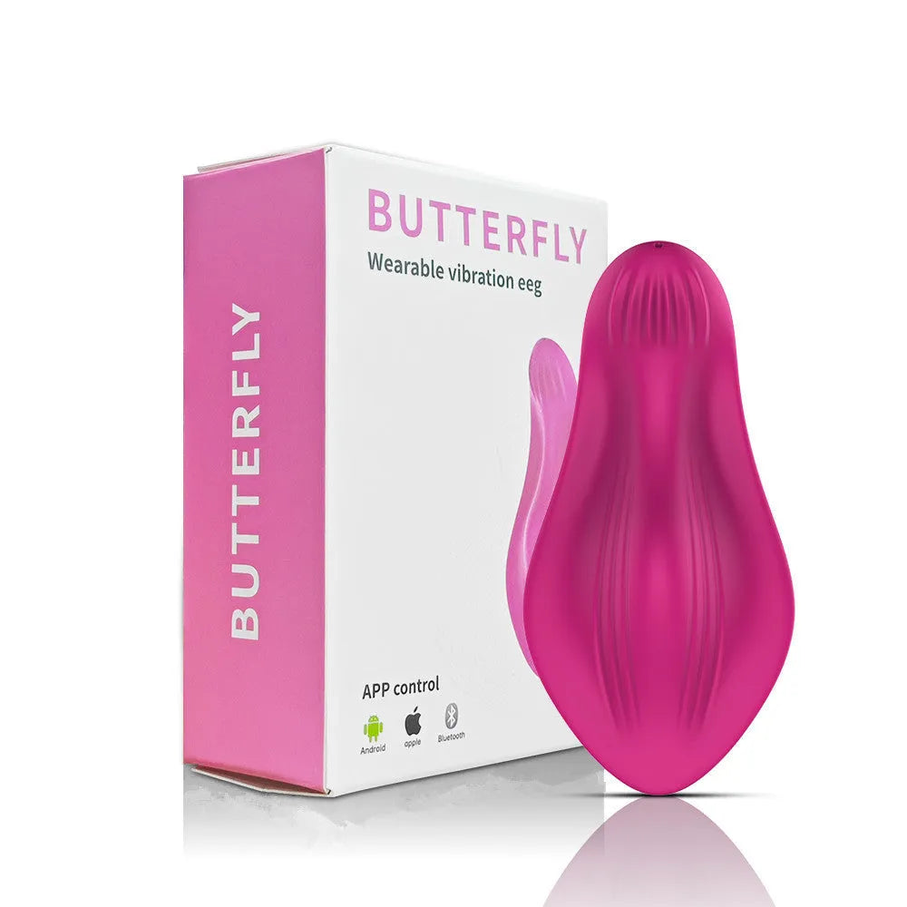Rose red wearable female vibrator with butterfly design and app remote control