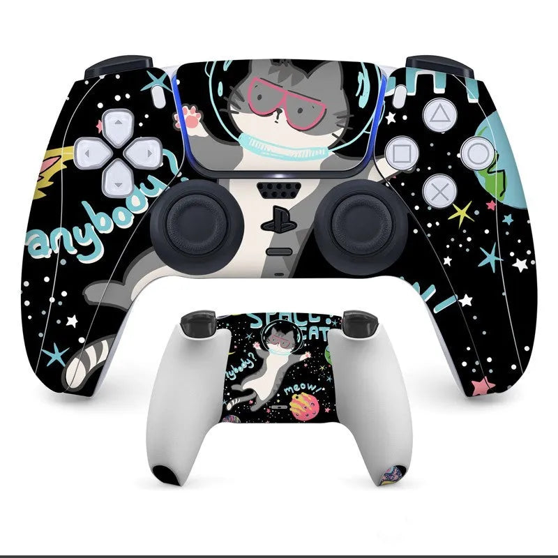 PS5 controller with anti-scratch stickers applied, showing micro-frosted PVC texture