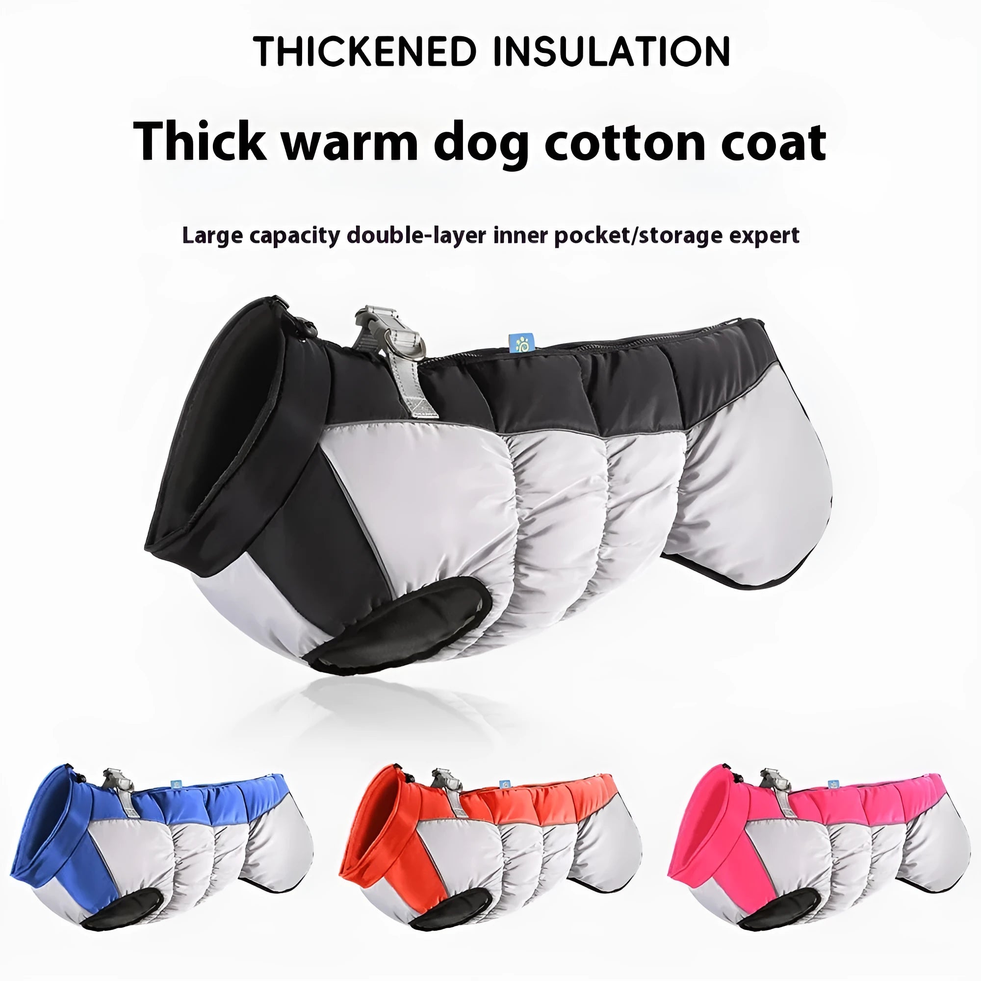 Reflective waterproof polar fleece pet winter coat for large dogs in black