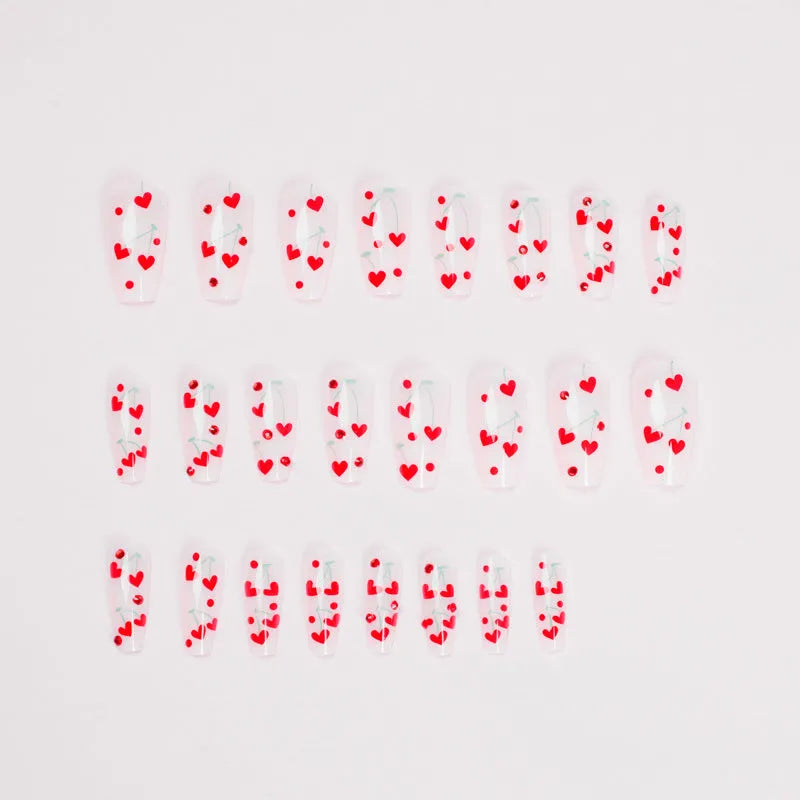 Pack of JP1601 red diamond and small cherry design nail armour stickers with glue bottle