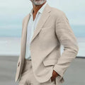 Men's linen blend slim fit business banquet two-piece suit in beige with jacket and trousers
