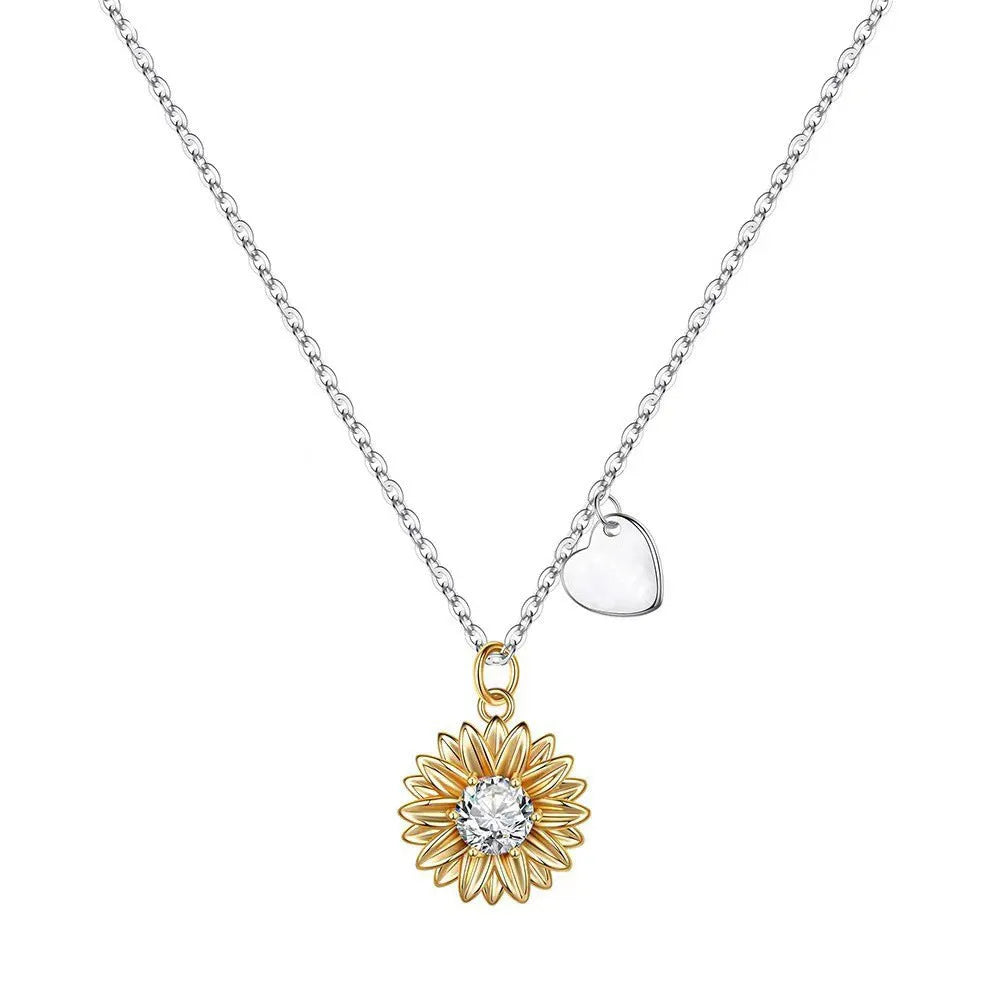 Geometric sunflower necklace with daisy petals on 925 silver adjustable cross chain