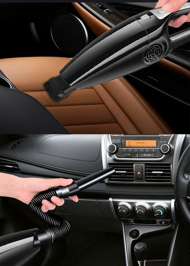Black and orange car vacuum cleaner with cigarette lighter power cord, measuring 36cm long