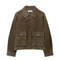 Women's PU jacket Japanese Korean casual style medium thickness regular fit