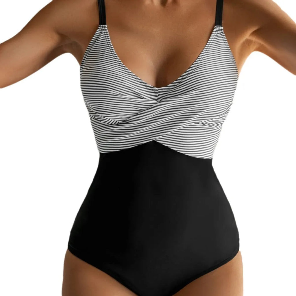 Women's printed bikini swimsuit with lace-up front and backless design in floral and leopard print patterns