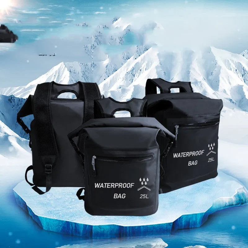 Black outdoor waterproof bag 25L 500D mesh clip for swimming river tracing rafting