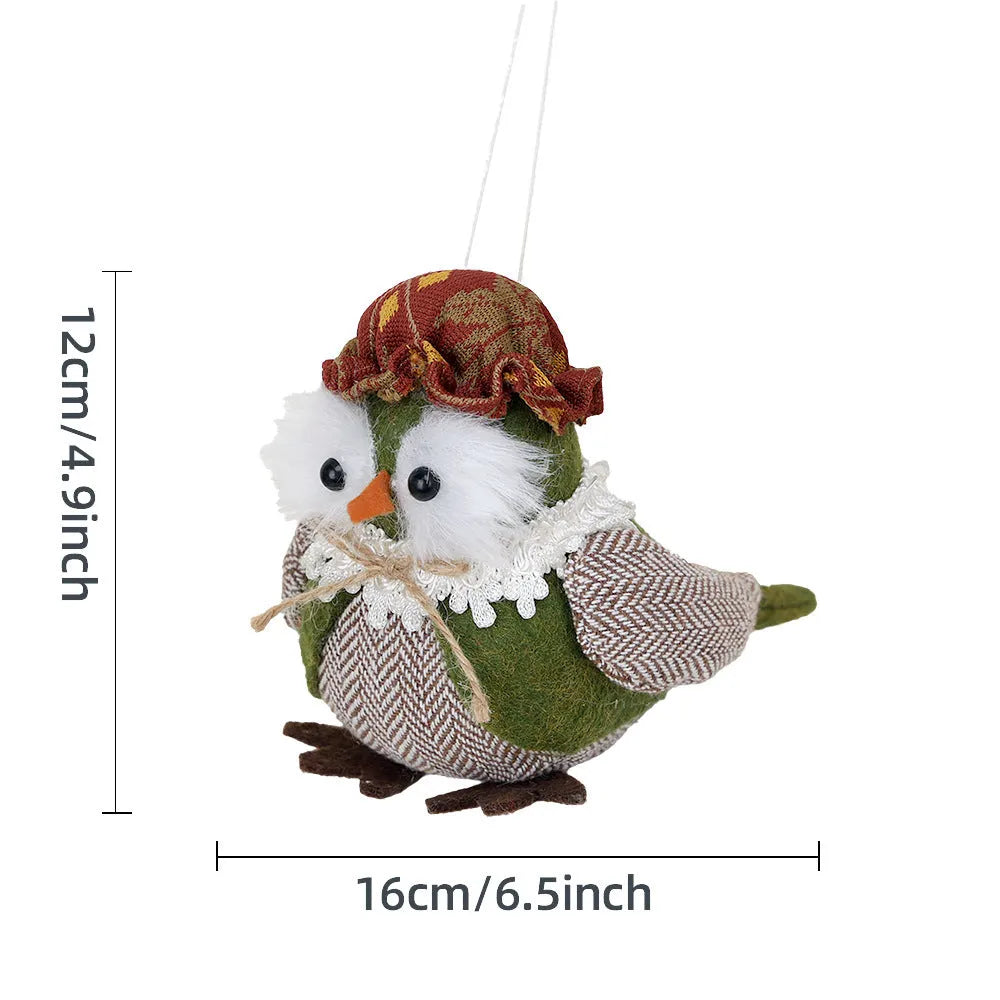 Orange or green owl harvest bird fabric pendant ornament for window or desktop Thanksgiving decoration