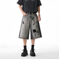 High Street Water Washed Hole Denim Shorts in gray, loose cropped fit, cotton fabric, for summer