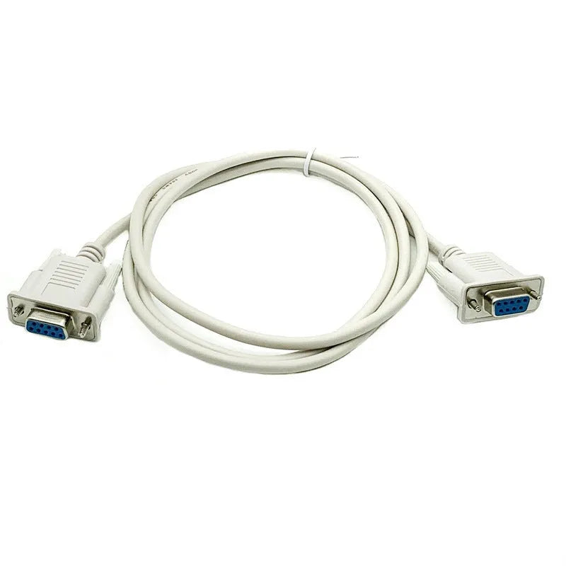 Milky white RS232 DB9 female to female serial cable measuring 1.5 metres with cross connection