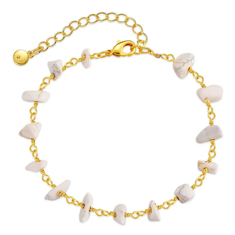 Women's irregular natural gravel turquoise bracelet in 18K copper with geometric design and crystal accents