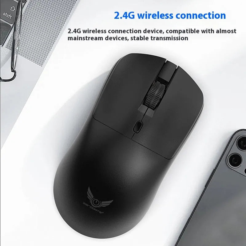 Black wireless computer mouse with audio control button for laptop use