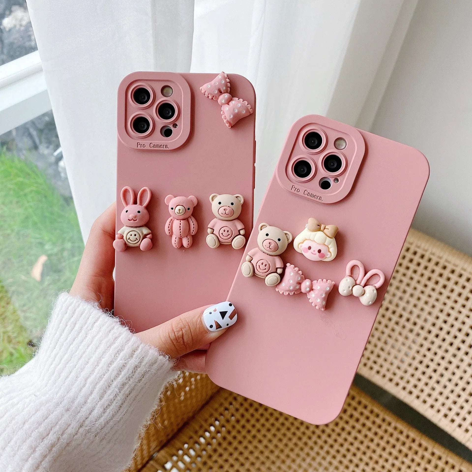 Women's 3D doll bear decorative TPU phone case with butterfly bear design for iPhone 13 Pro Max