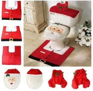Christmas bathroom set with Santa Claus flannel shower curtain 150x200cm and matching toilet cover and floor mat