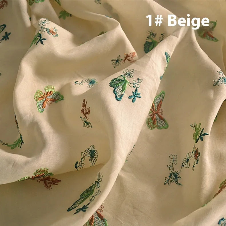 Pure ramie embroidery cloth for hanfu making showing beige, grass green, and dark green colour options
