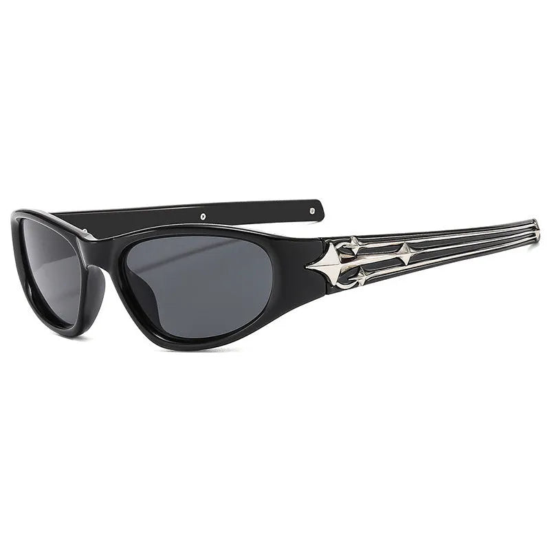 Outdoor sports sunglasses with PC frame and lenses in a choice of six colours including black frame blue lens.
