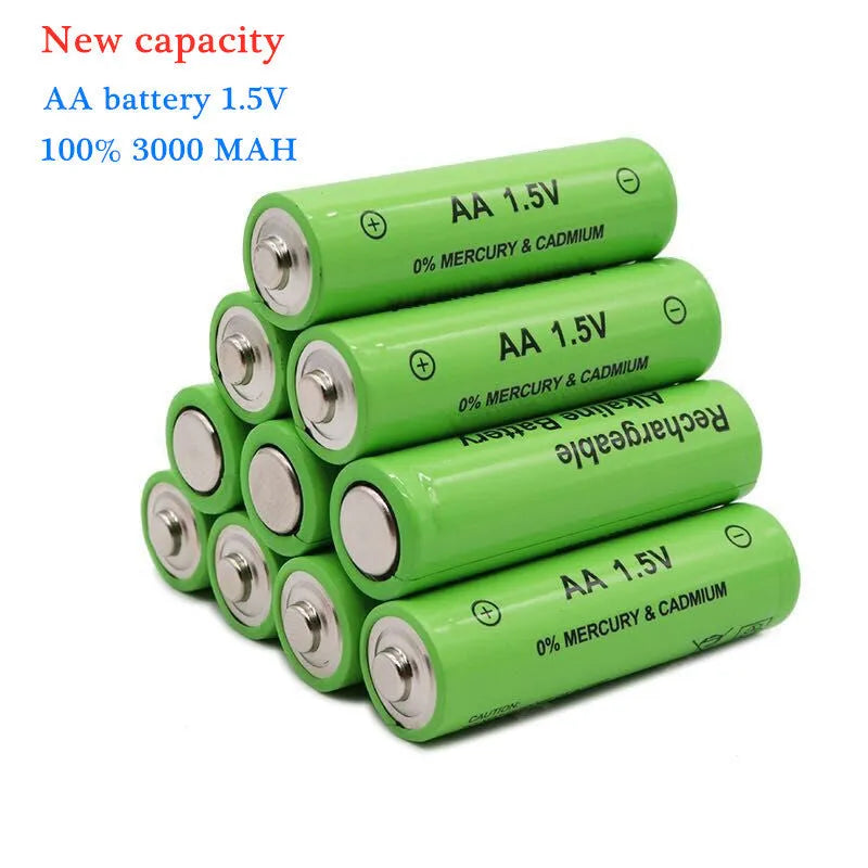Alkaline rechargeable AA battery with 3000mAh capacity and 1.5V output.
