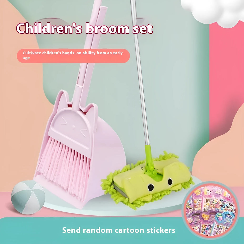 Plastic broom and dustpan combination set with rotating head for storage, in beige colour.