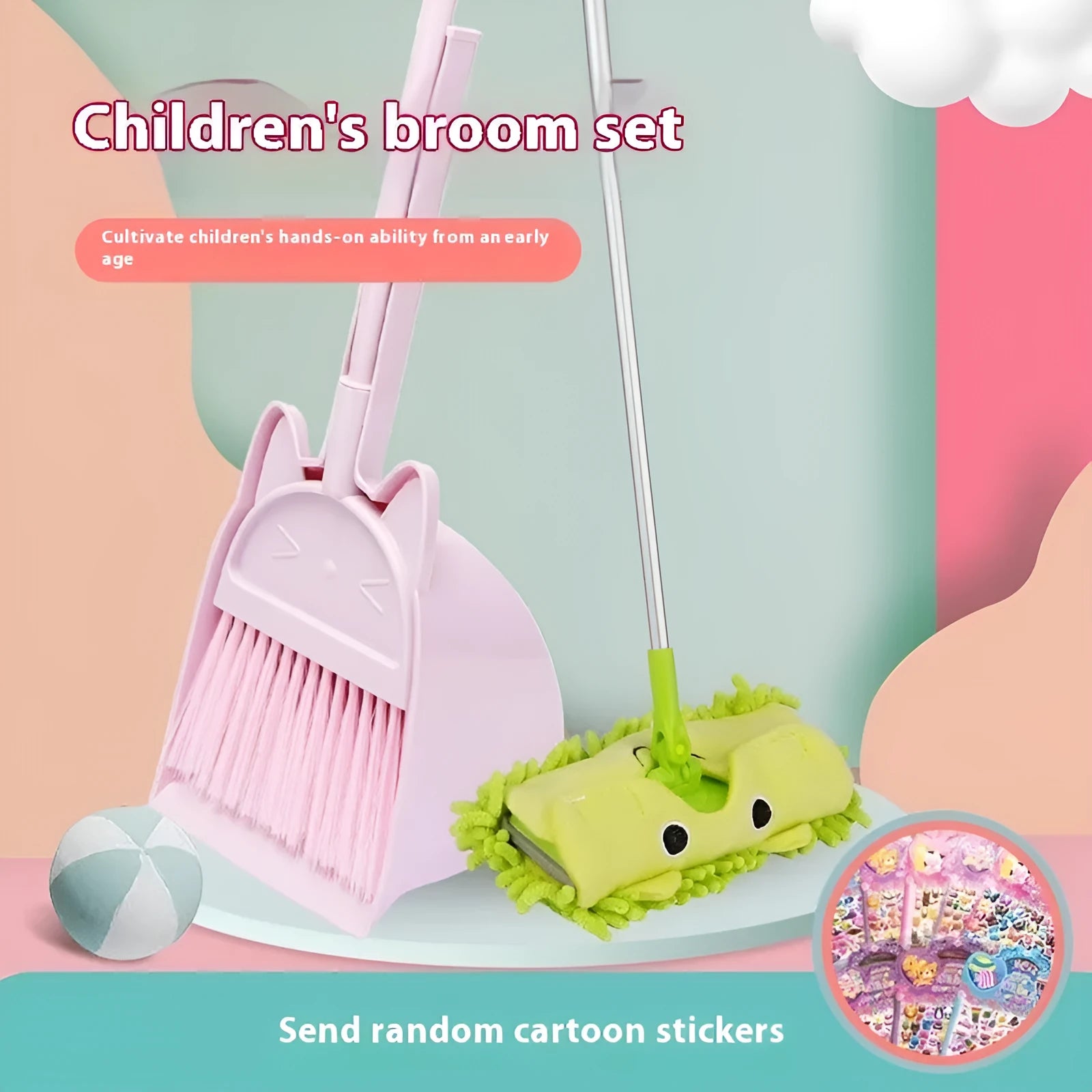 Plastic broom and dustpan combination set with rotating head for storage, in beige colour.