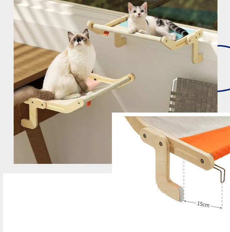 Grey powder wood cat hanging bed hammock measuring 470x395x215mm for window or balcony use.