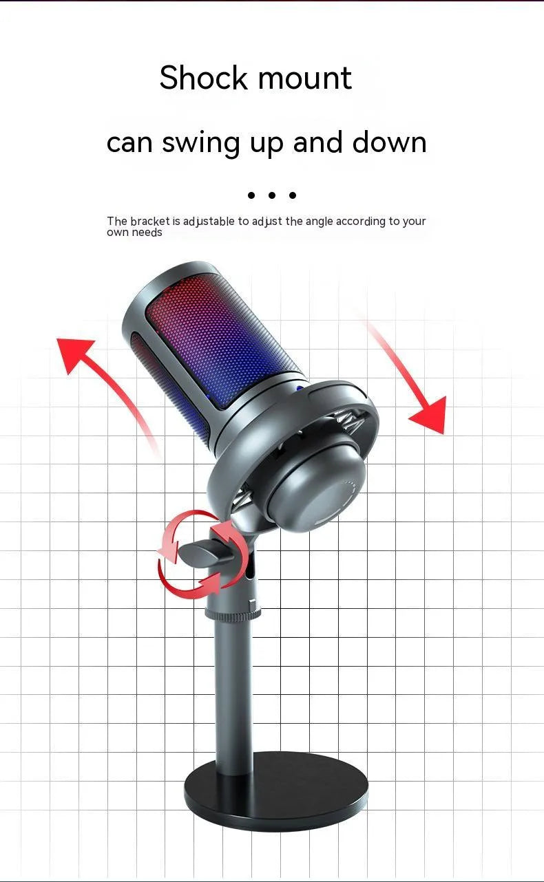 Wired condenser microphone body with RGB light available in black white and pink for live broadcast