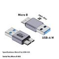 Micro B adapter converter showing Type-C and USB connectors for charging and data transfer on hard drives and phones.