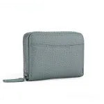 Genuine leather zipper coin storage bag in solid colour with sewing line detail and anti-theft swiping function