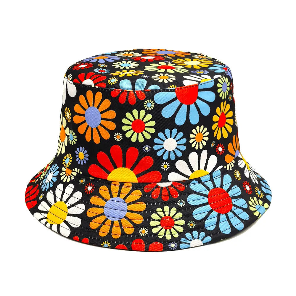 Colourful floral pattern polyester bucket hat with dome crown design