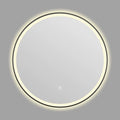 Round black aluminium framed LED bathroom mirror with touch controls for adjustable lighting