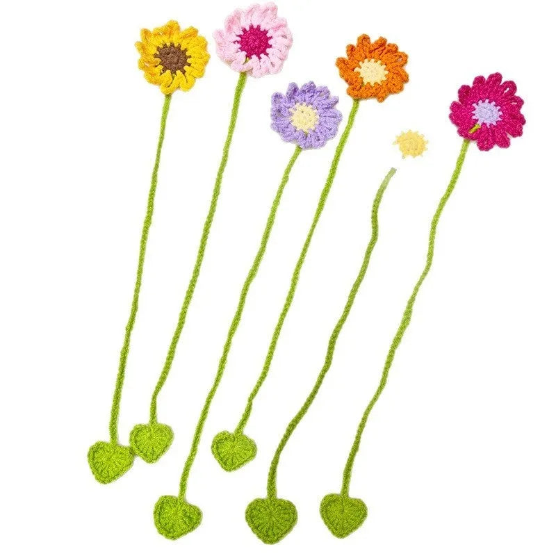 Hand-crocheted wool bookmark with Little Daisy design and flexible wire core in multiple colour options
