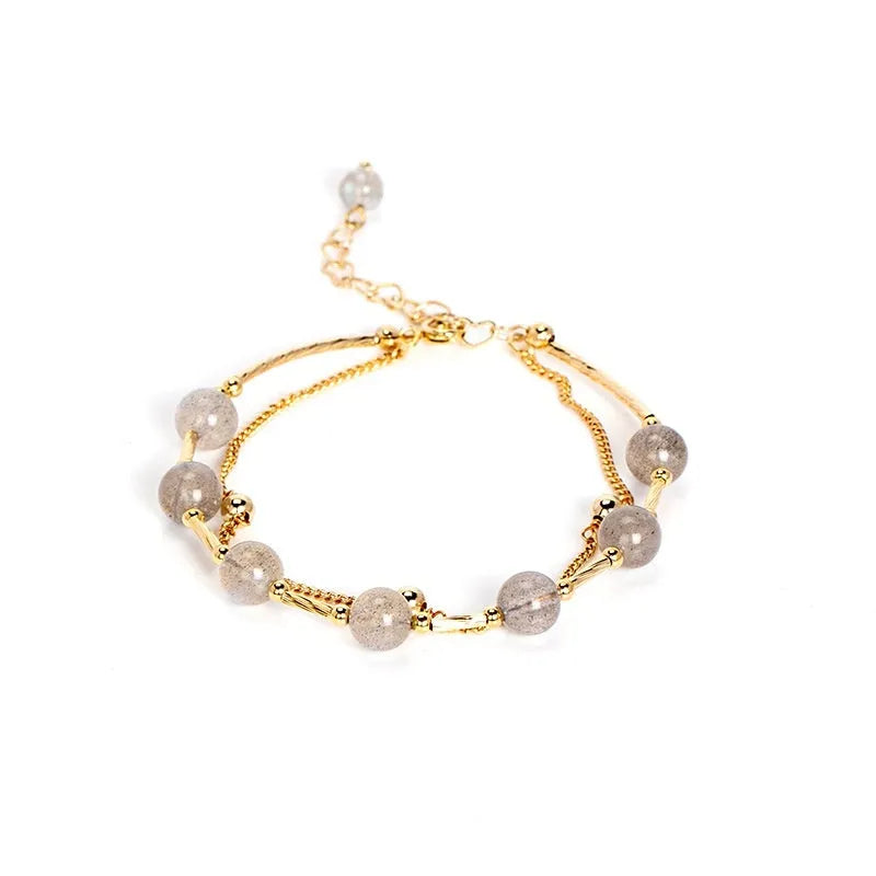South Korean style crystal double copper tube bracelet with electroplated finish for women