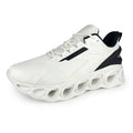 Men's low-top black breathable mesh casual sports shoes with a round toe and white lace-up fastening.