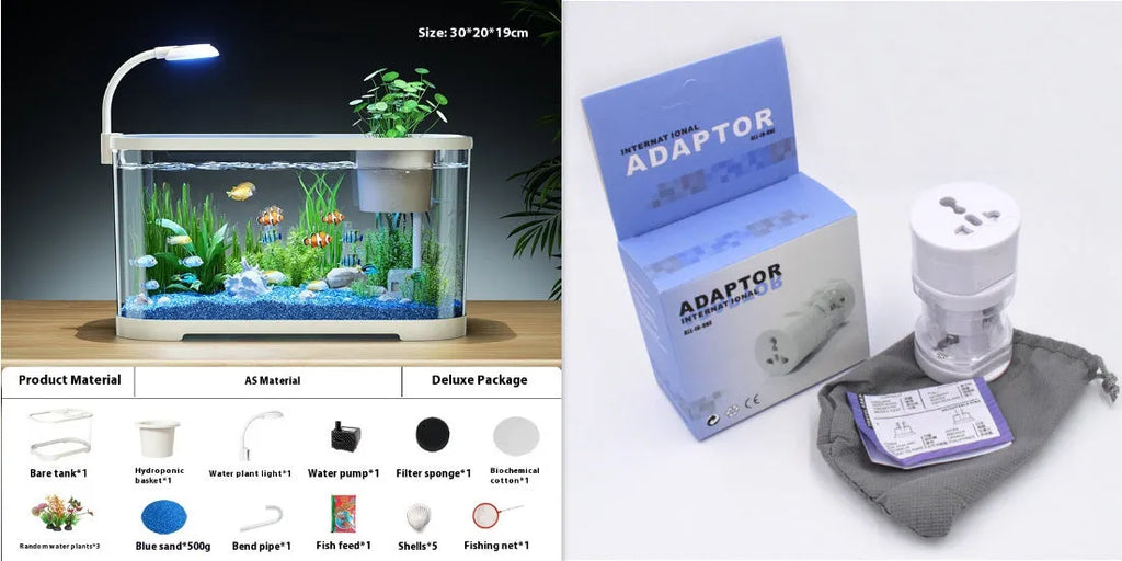 Desktop smart fish tank with integrated ecological filter system in luxury white or black colour