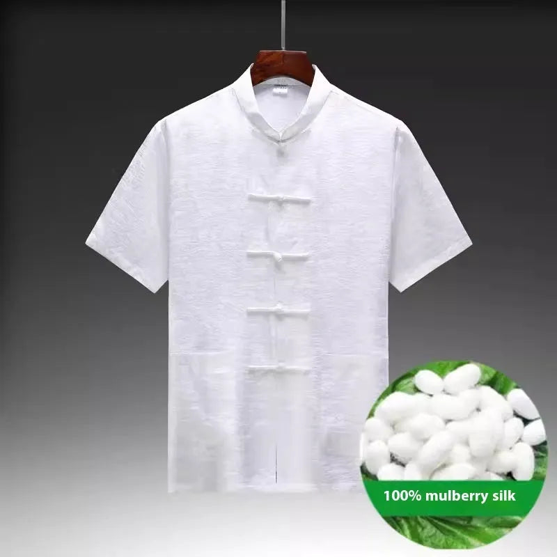 Traditional Chinese Tang suit for men in mulberry silk satin with multiple colour options