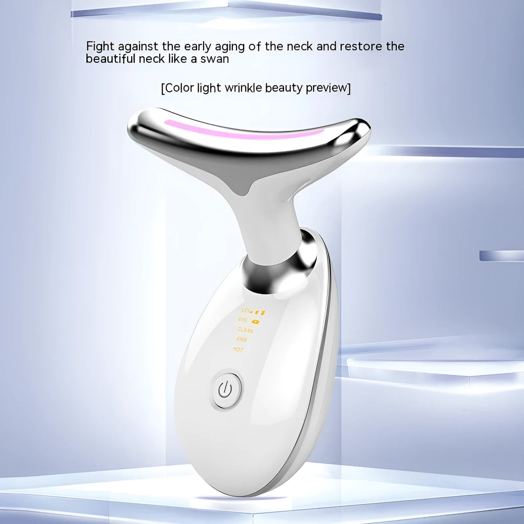 Beauty neck fade care massage instrument with ultrasonic infrared colour light functions in white