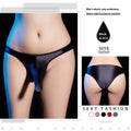 Men's low-waist T-back underwear in shiny nylon fabric shown in black colour.